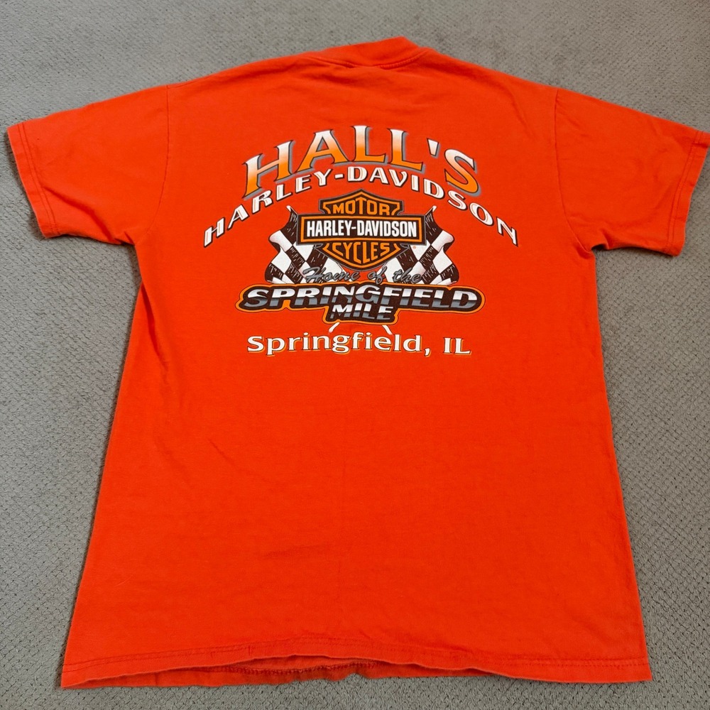Vintage 2000s Harley Davidson Springfield Mile Orange Graphic T-Shirt Medium